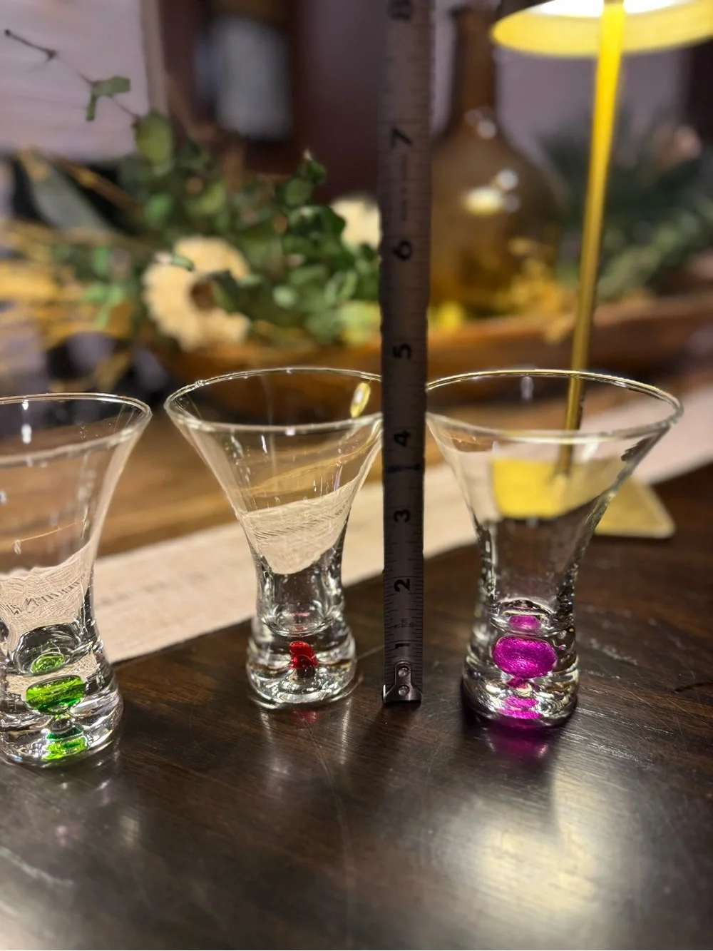 Set Of 4 Vtg Blown Multi Colored Bubble 4” Double Shot  Tall Glasses